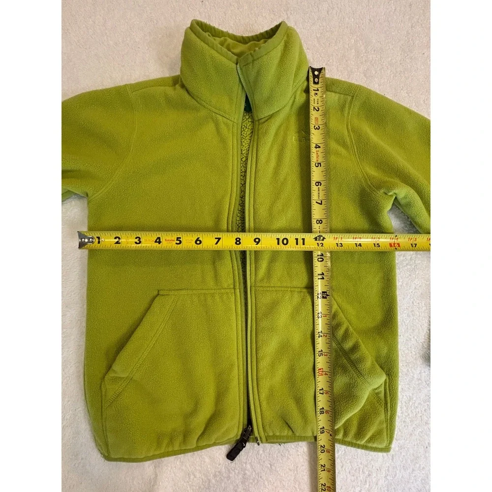 LL Bean Kids Full Zip Fleece Jacket Lime‎ Green Sherpa Lined Mock Neck XL 18-20